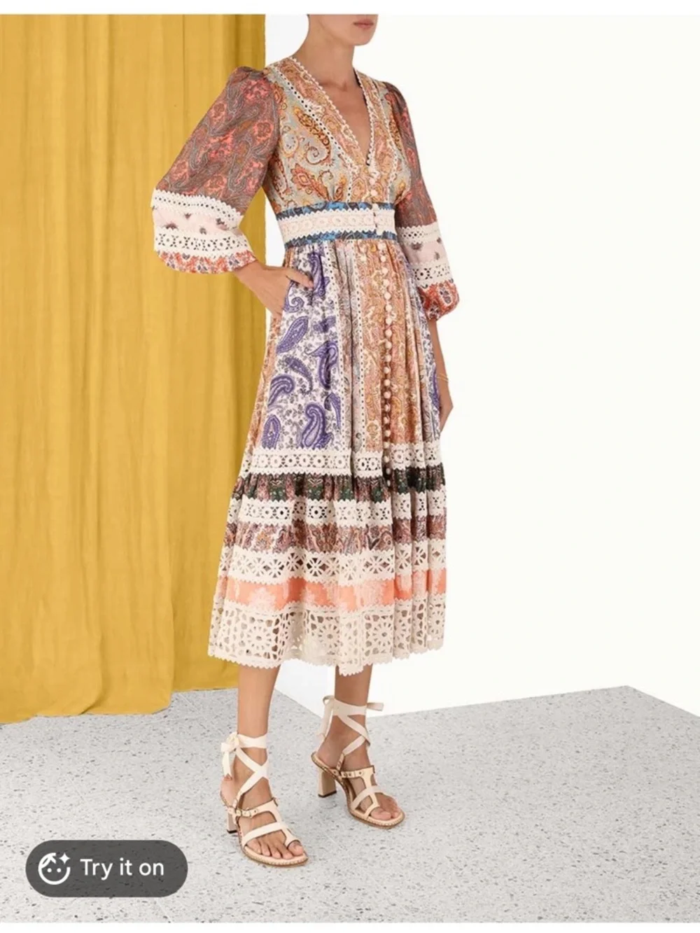 Zimmermann Multi-Color Paisley Patchwork Long-Sleeve Maxi Dress - Picture 2 of 7
